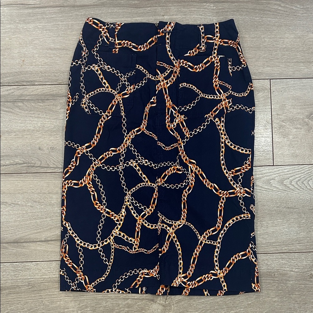 Maeve by Anthropologie Navy Chain-Print Pencil Skirt